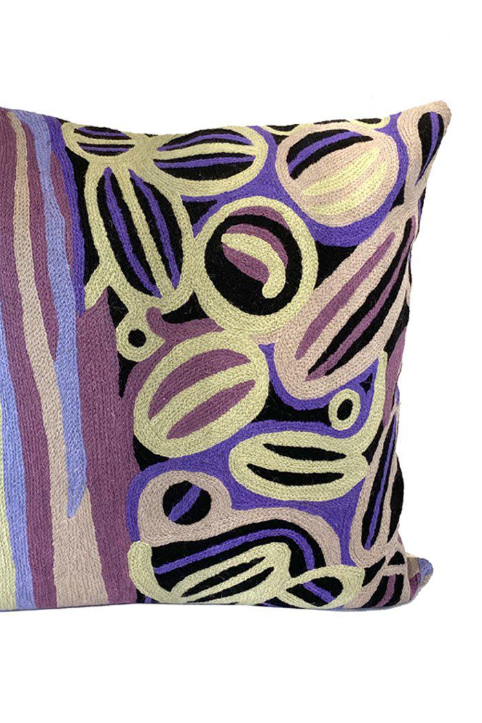 Aboriginal Art Home Decor-Brown Wool Cushion Cover (Purple/Black) 40x40 cm-Yarn Marketplace
