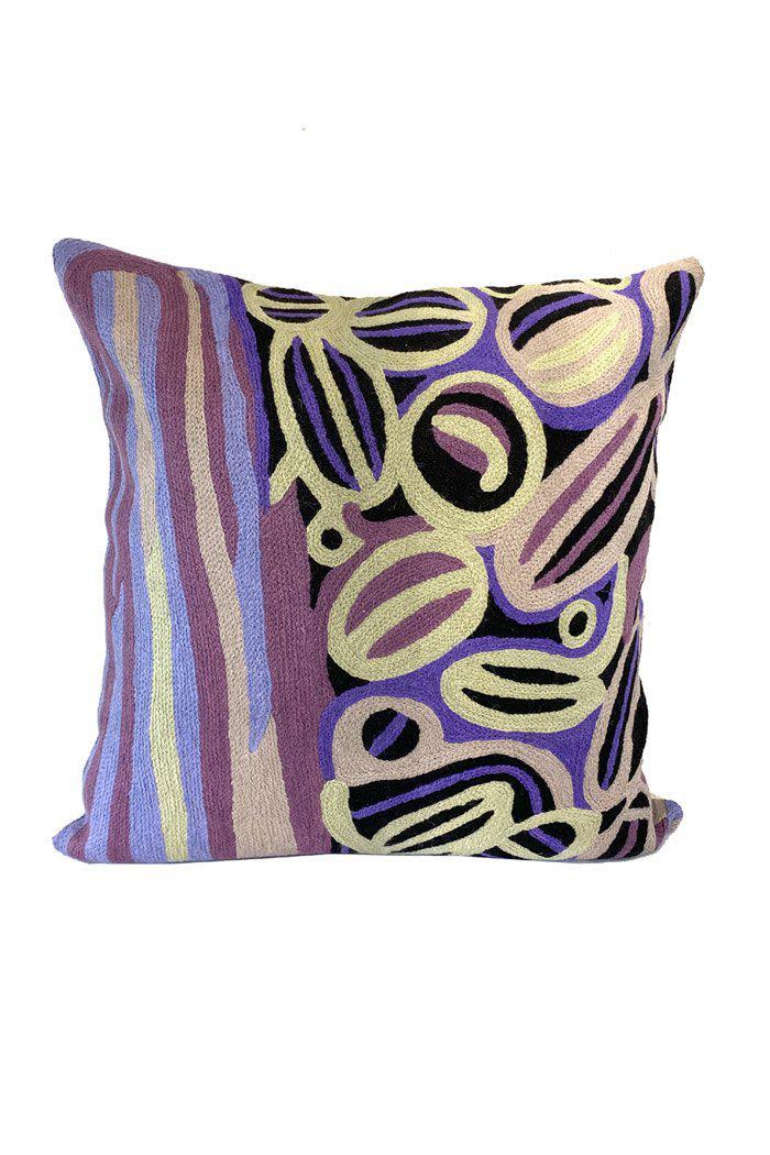 Aboriginal Art Home Decor-Brown Wool Cushion Cover (Purple/Black) 40x40 cm-Yarn Marketplace