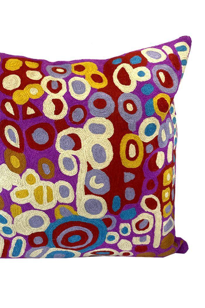 Aboriginal Art Home Decor-Brown Wool Cushion Cover (Purple/Red) 40x40 cm-Yarn Marketplace