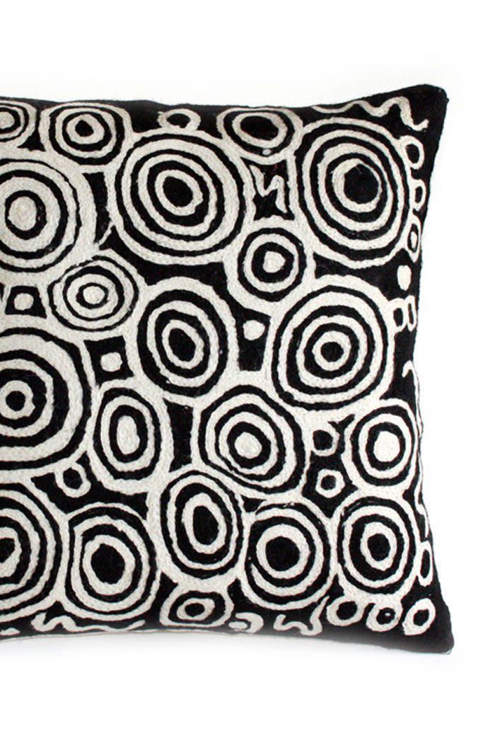 Aboriginal Art Home Decor-Patterson Wool Cushion Cover (Black/White) 40x40 cm-Yarn Marketplace