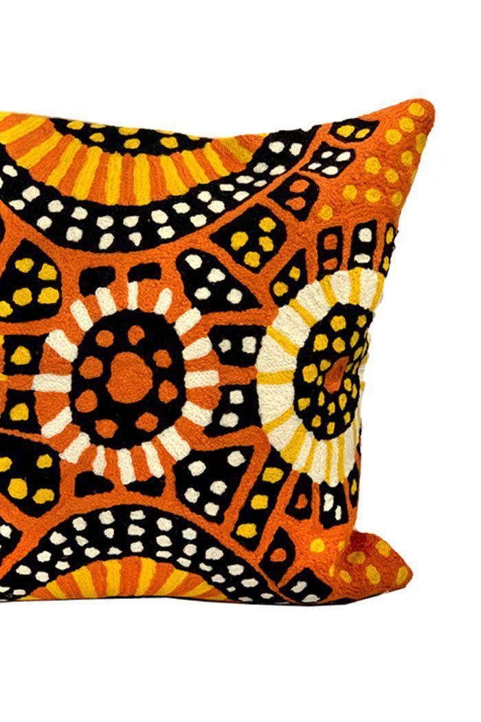 Aboriginal Art Home Decor-Puruntatameri Wool Cushion Cover (Orange/Yellow) 40x40 cm-Yarn Marketplace