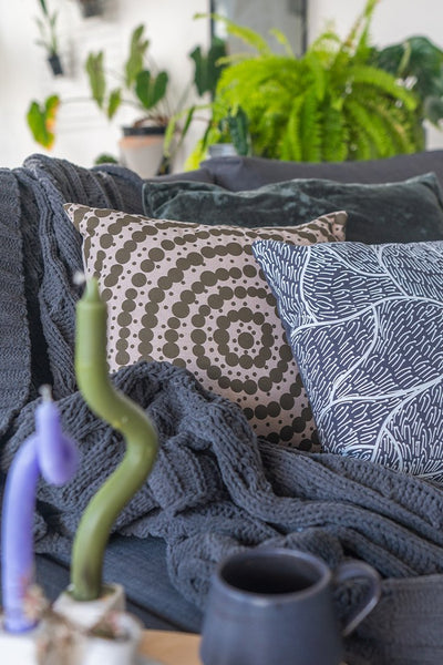 Aboriginal Art Home Decor-Snake Dreaming Linen/Cotton Cushion Cover 40x40 cm-Yarn Marketplace