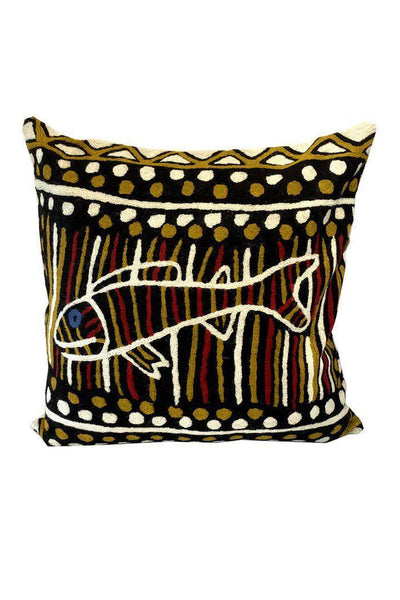 Aboriginal Art Home Decor-Tipuamuntumirri Wool Cushion Cover (Fish) 40x40 cm-Yarn Marketplace