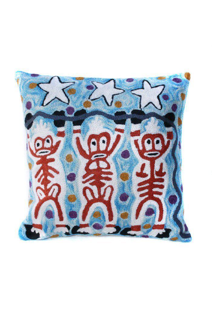 Aboriginal Art Home Decor-Varcoe Wool Cushion Cover (Blue/Red) 30x30 cm-Yarn Marketplace