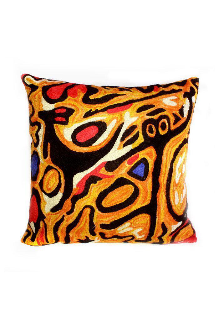 Aboriginal Art Home Decor-Varcoe Wool Cushion Cover (Orange) 30x30 cm-Yarn Marketplace