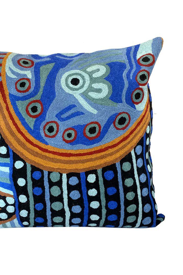Aboriginal Art Home Decor-Woods Wool Cushion Cover (Blue) 40x40 cm-Yarn Marketplace