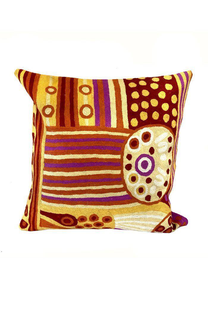 Aboriginal Art Home Decor-Woods Wool Cushion Cover (Yellow) 40x40 cm-Yarn Marketplace