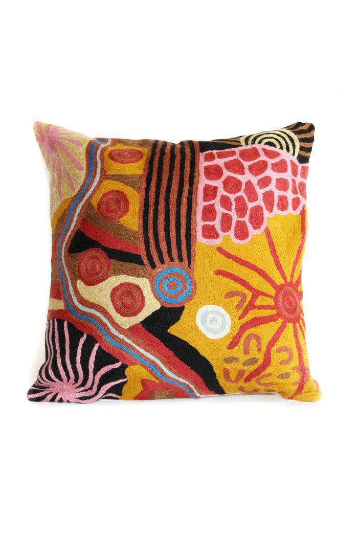 Aboriginal Art Home Decor-Marks Wool Cushion Cover (Yellow) 30x30 cm-Yarn Marketplace