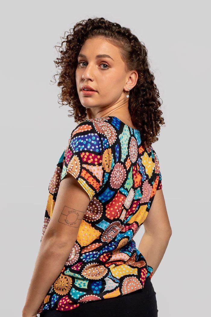 Aboriginal Art Clothing-Connection To Country Women's Fashion Top-Yarn Marketplace