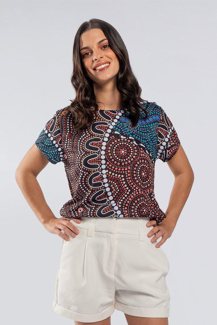 Aboriginal Art Clothing-Heal Our Nura Women's Fashion Top-Yarn Marketplace
