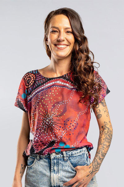 Aboriginal Art Clothing-Leaders Women's Fashion Top-Yarn Marketplace