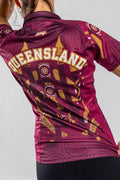 Aboriginal Art Clothing-QLD Tribute Women's Fitted Sports Polo Shirt-Yarn Marketplace