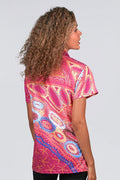 Aboriginal Art Clothing-Mothers Country UPF 50 Women's Fitted Polo Shirt-Yarn Marketplace