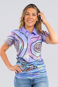 Aboriginal Art Clothing-Yura Buanganjin UPF 50 Women's Fitted Polo Shirt-Yarn Marketplace