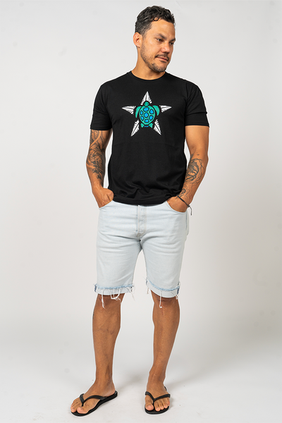 Dhari Turtle Star Black Cotton Crew Neck Unisex T-Shirt