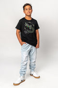Aboriginal Art Clothing-Croc Country Black Cotton Crew Neck Kids T-Shirt-Yarn Marketplace
