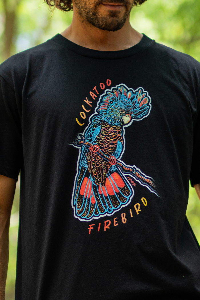 Cockatoo Firebird Black Cotton Crew Neck Unisex T-Shirt