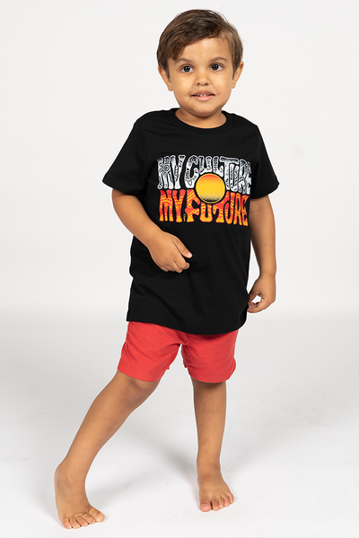 "My Culture, My Future" Black Cotton Crew Neck Kids T-Shirt