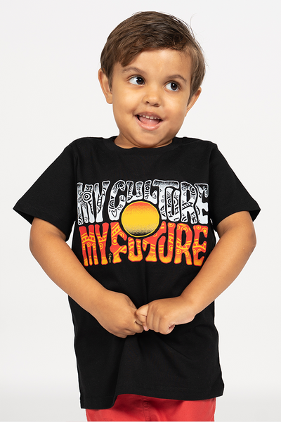 "My Culture, My Future" Black Cotton Crew Neck Kids T-Shirt