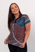 Aboriginal Art Clothing-Heal Our Nura Recycled Women’s Fitted Polo Shirt-Yarn Marketplace