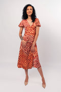 Aboriginal Art Clothing-Fringe-rush Women's Ruched Waist Midi Dress-Yarn Marketplace