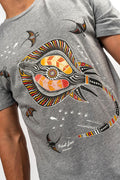 Aboriginal Art Clothing-Stingray Fever Grey Marle Cotton Crew Neck Unisex T-Shirt-Yarn Marketplace