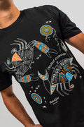 Aboriginal Art Clothing-Mudcrab Black Cotton Crew Neck Unisex T-Shirt-Yarn Marketplace