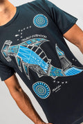 Aboriginal Art Clothing-Hammerhead School Navy Cotton Crew Neck Unisex T-Shirt-Yarn Marketplace
