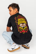 Aboriginal Art Clothing-Vintage Sacred Ground Classic Black Cotton Crew Neck Kids T-Shirt-Yarn Marketplace