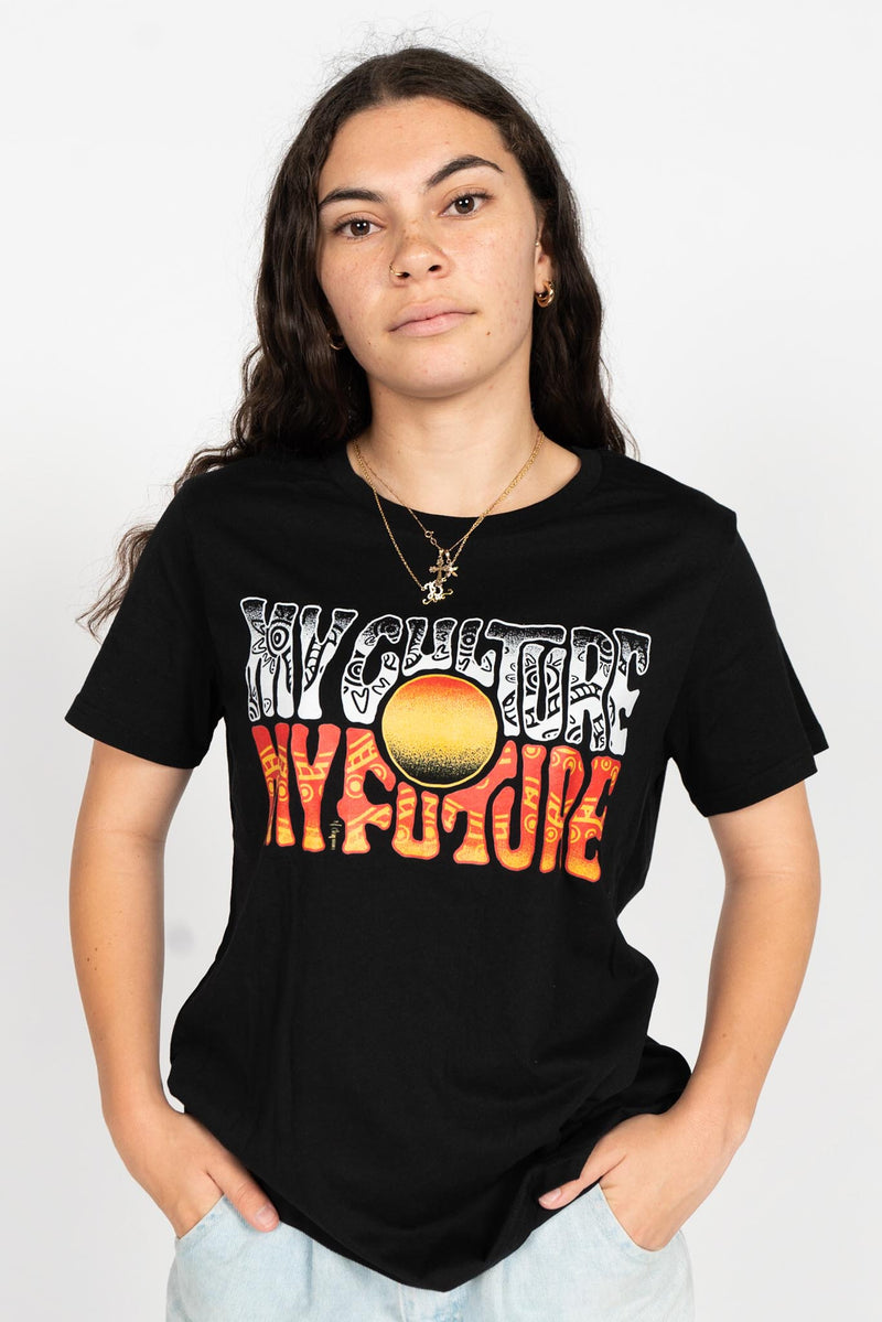 "My Culture, My Future" Black Cotton Crew Neck Women's T-Shirt