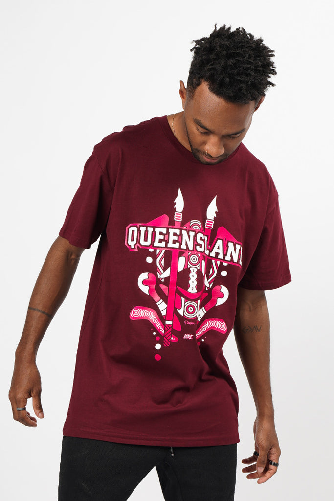 QLD Tribute Burgundy Cotton Crew Neck Unisex T-Shirt