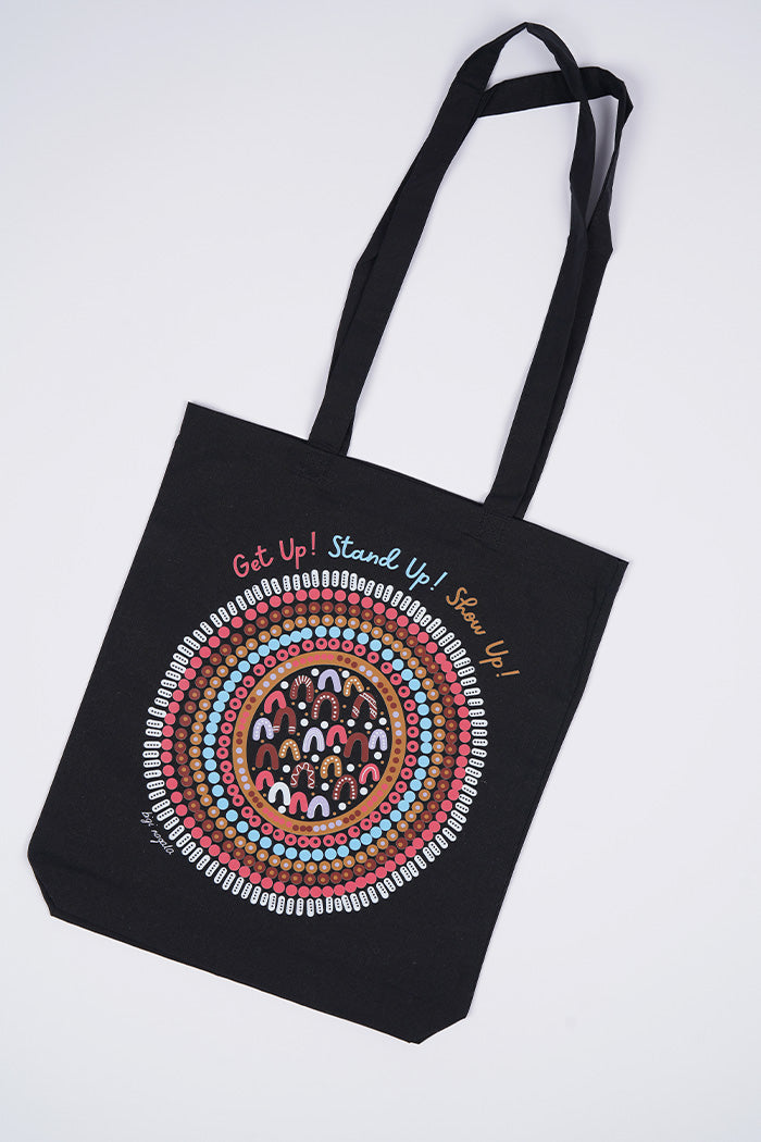 The Time Is Now Long Handle Black Cotton Tote Bag