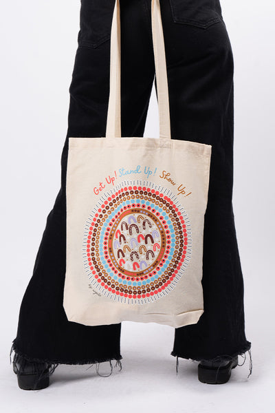 The Time Is Now Long Handle Natural Cotton Tote Bag
