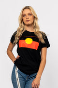"Raise the Flag" Aboriginal Flag (Large) Black Cotton Crew Neck Womens T-Shirt