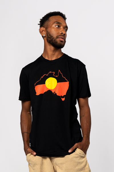 "Raise the Flag" Aboriginal Flag (Australia) Black Cotton Crew Neck Unisex T-Shirt