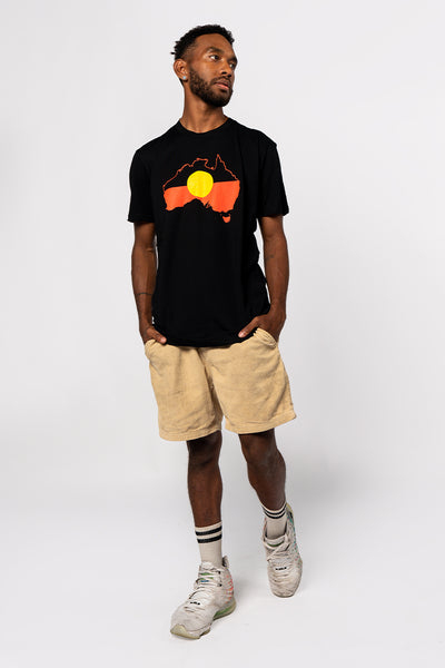 "Raise the Flag" Aboriginal Flag (Australia) Black Cotton Crew Neck Unisex T-Shirt