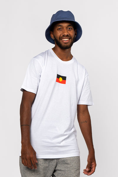 "Raise the Flag" Aboriginal Flag (Small) White Cotton Crew Neck Unisex T-Shirt