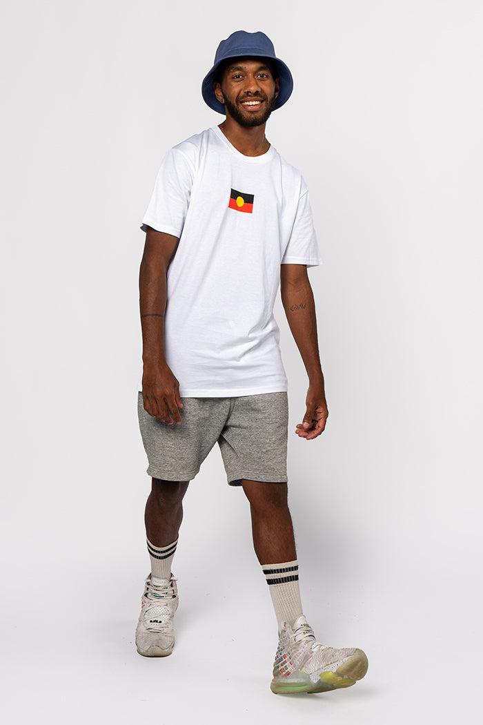 "Raise the Flag" Aboriginal Flag (Small) White Cotton Crew Neck Unisex T-Shirt