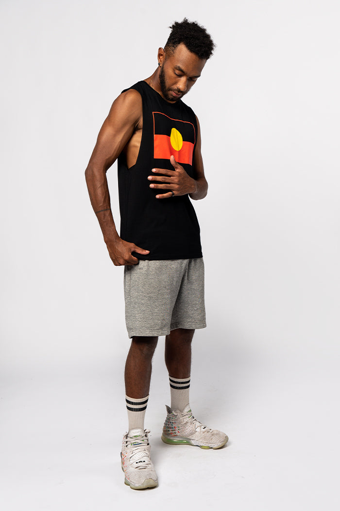 "Raise the Flag" Aboriginal Flag (Large) Black Cotton Men's Muscle Tank Top