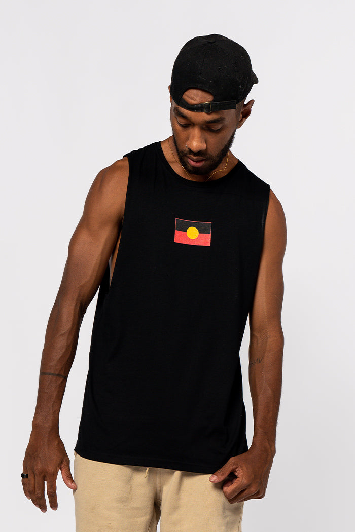 "Raise the Flag" Aboriginal Flag (Small) Black Cotton Men's Muscle Tank Top