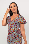 Aboriginal Art Clothing-Karnta Women's Ruched Waist Midi Dress-Yarn Marketplace