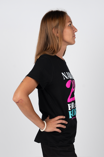 NAIDOC 23 (Blue & Pink) Black Cotton Crew Neck Women's T-Shirt