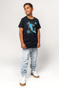 Aboriginal Art Clothing-Hammerhead School Navy Cotton Crew Neck Kids T-Shirt-Yarn Marketplace