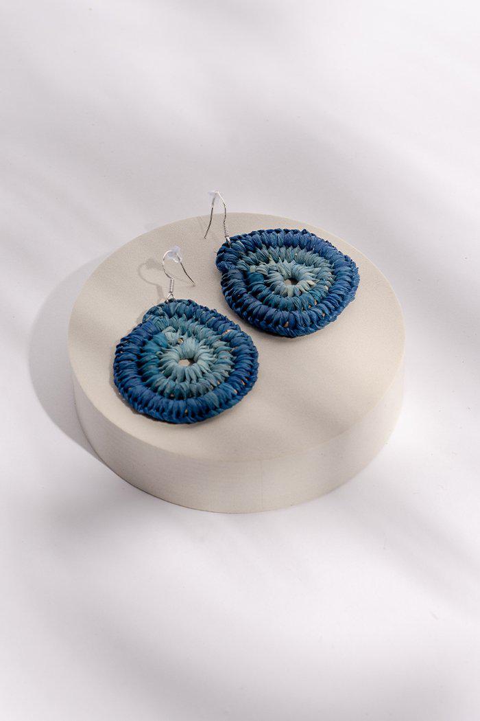 Aboriginal Art Jewellery Australia-Handmade Blue Woven Earrings Medium-Yarn Marketplace