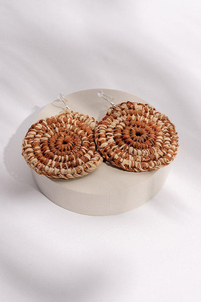 Aboriginal Art Jewellery Australia-Handmade Brown Woven Earrings Large-Yarn Marketplace