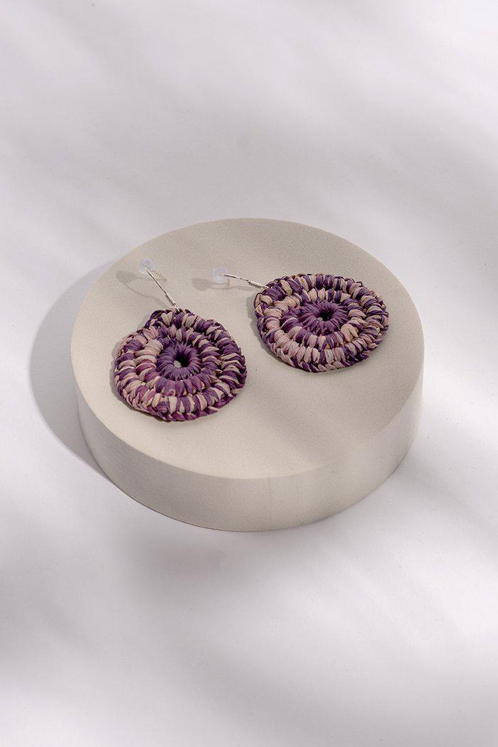 Aboriginal Art Jewellery Australia-Handmade Purple Woven Earrings Medium-Yarn Marketplace
