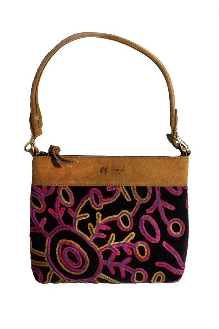 Hudson Embroidered Handbag Leather (Tan) - 30 x 24cm-Bags-Yarn Marketplace