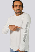 Aboriginal Art Clothing-"Literacy is Freedom" White Cotton Crew Neck Unisex Long Sleeve T-Shirt-Yarn Marketplace