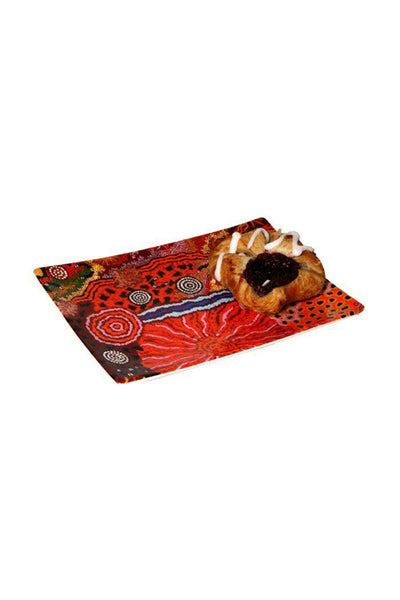 Aboriginal Art Kitchen Warehouse-Marks Bone China Cake Plate (Red) 17.5 x 12cm-Yarn Marketplace
