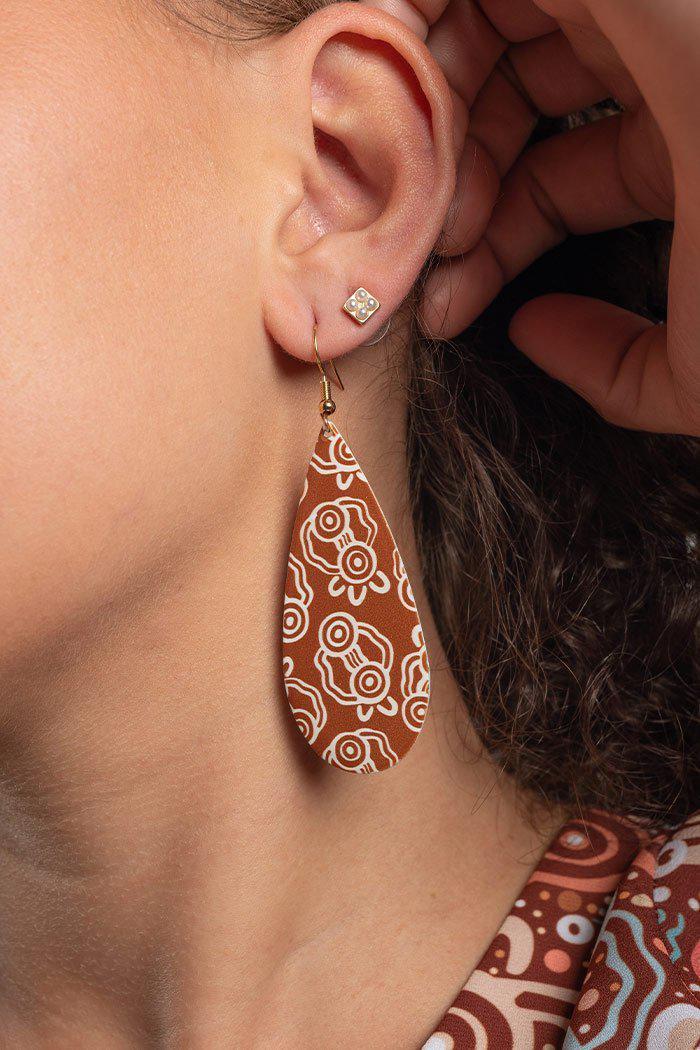 Aboriginal Art Jewellery Australia-Naree Budjong Djara Two Tone Earrings-Yarn Marketplace